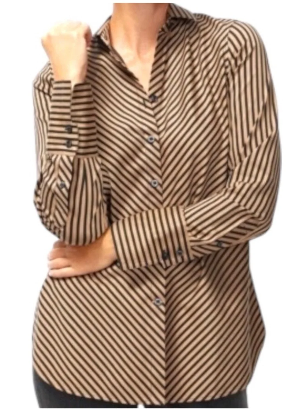 NWT Chico’s No-Iron Slimming Imperial Stripe Blouse Tan Black